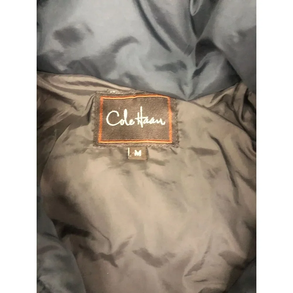 Cole Haan Down Puffer‎ Jacket Womens Med Black Hoodie Full Zip Outdoor Gorpcore